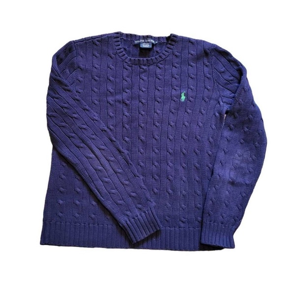Ralph Lauren Sweaters - Vintage Ralph Lauren Cable Knit Crew Sweater Cotton Blue Women's Medium